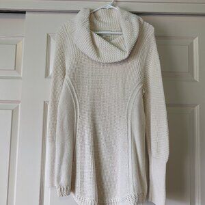 White Cowlneck Knit Sweater Tunic
